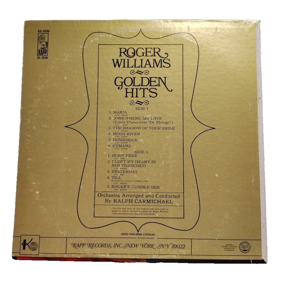 Roger Williams Golden Hits K Record Album Vinyl LP Inside Sleeve Sealed KL1530 - Picture 2 of 4